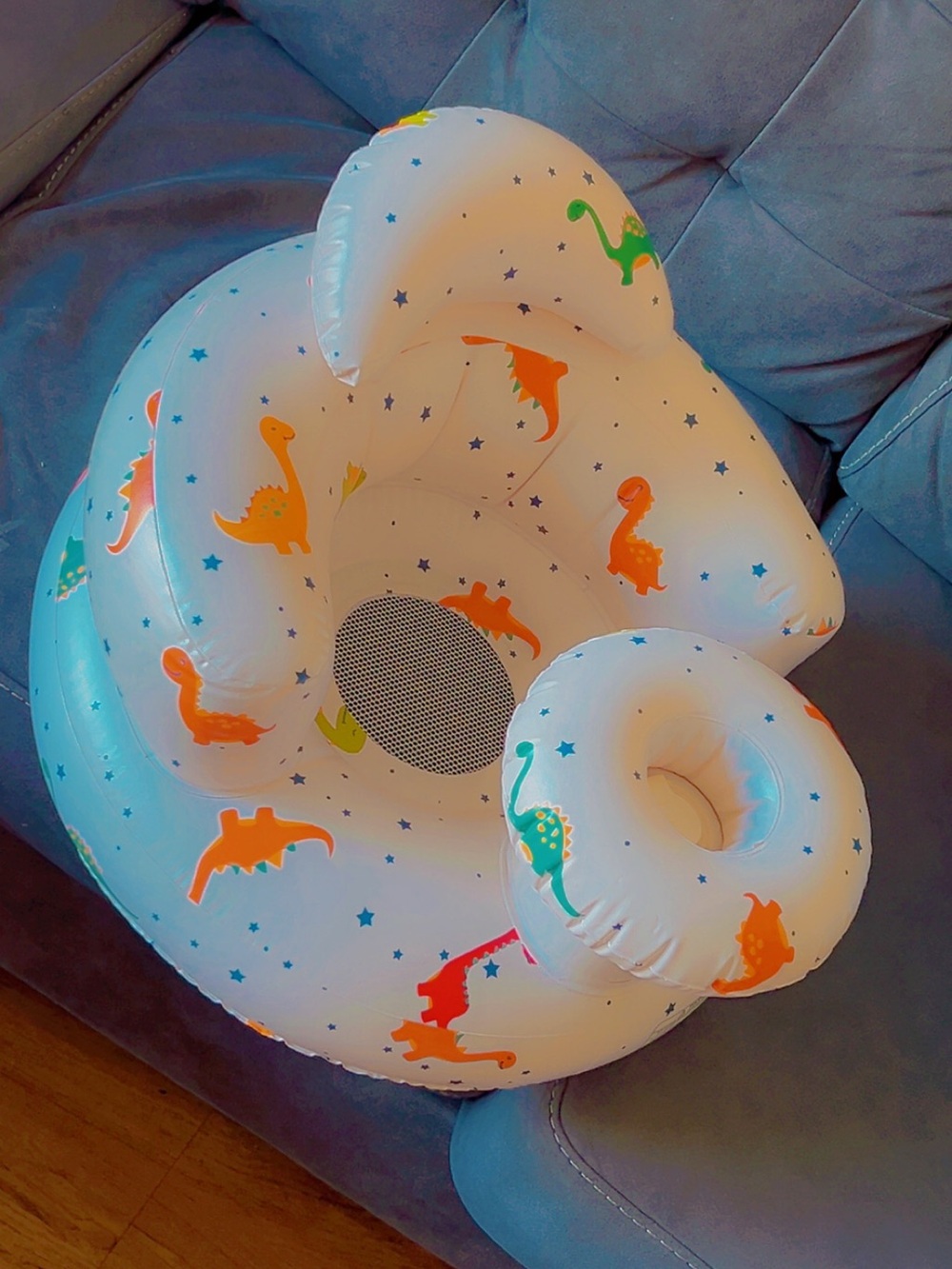 SHEIN White Inflatable Kids Bib with Orange and Green Dino Print
